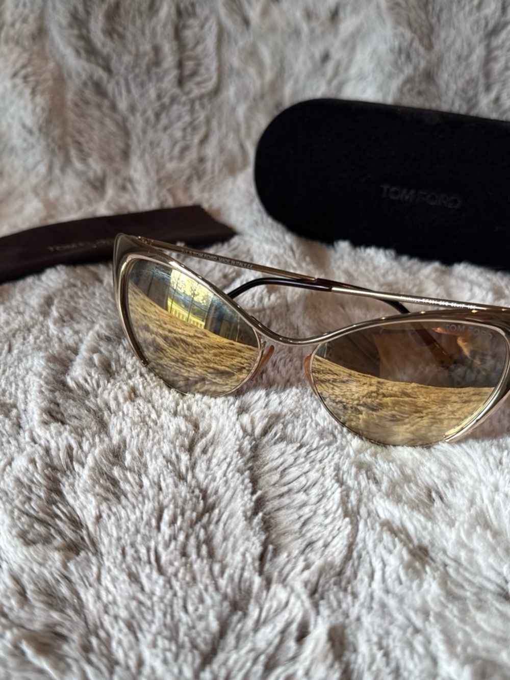 Tom Ford Gold Mirrored Cat Eye Sunglasses